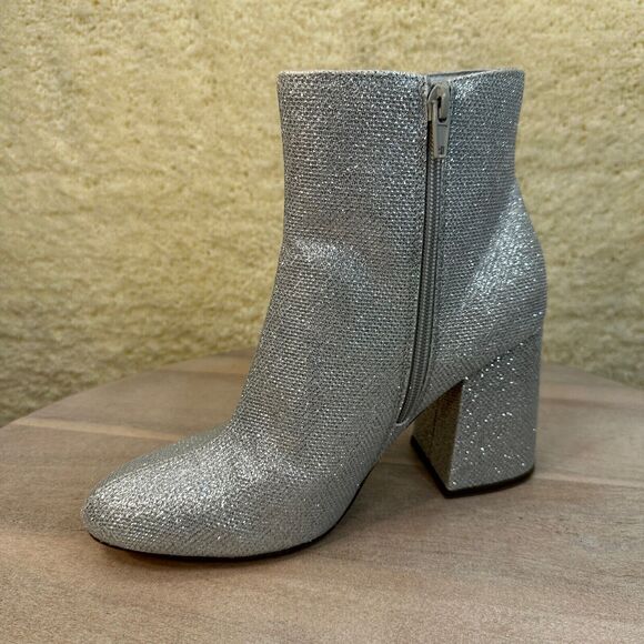 Madden Girl Silver Fab Womens Size 8.5 Boots Glitter Block Heel Almond Toe New - Picture 5 of 10